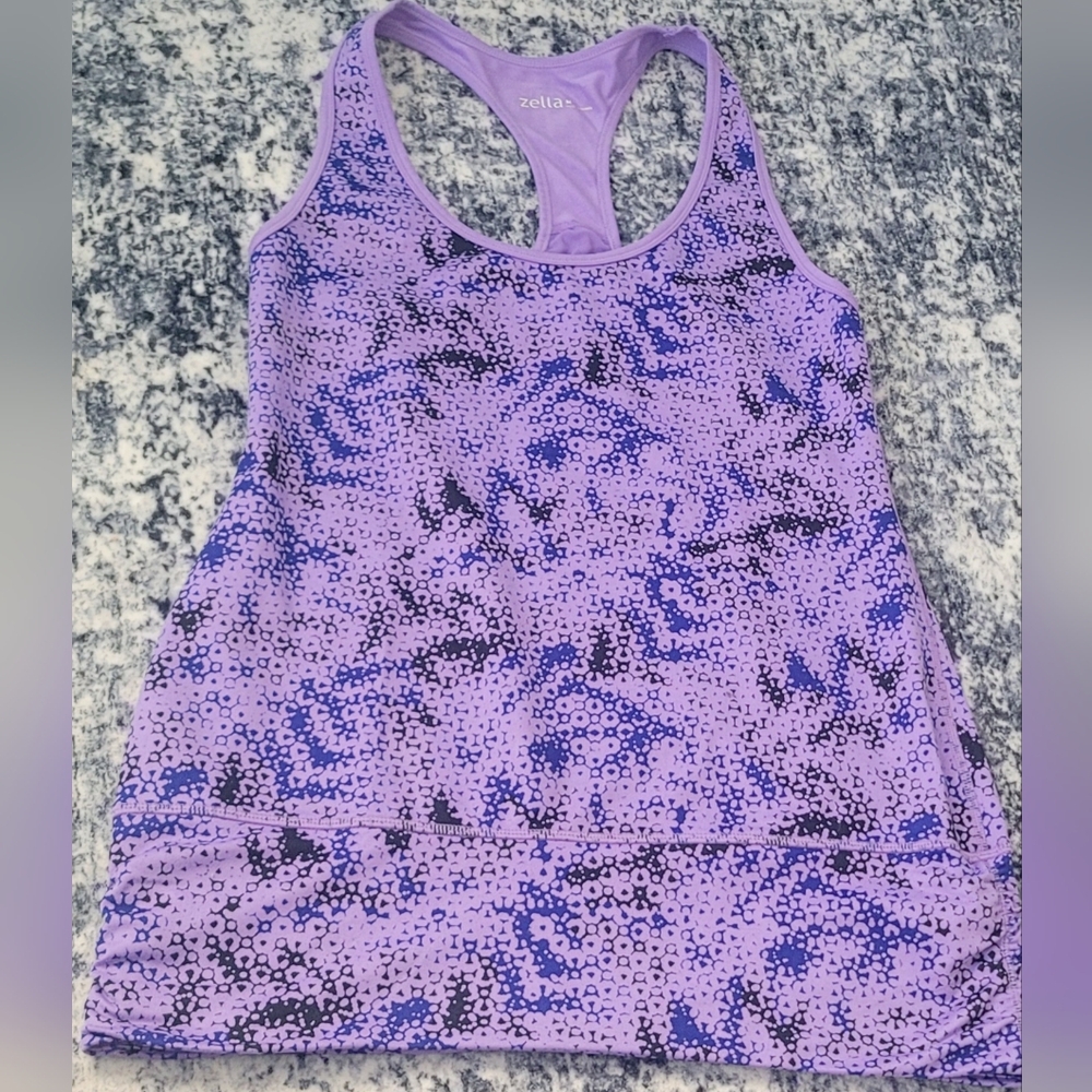 Zella Purple Floral Racerback Athletic Tank Built In Bra Size M